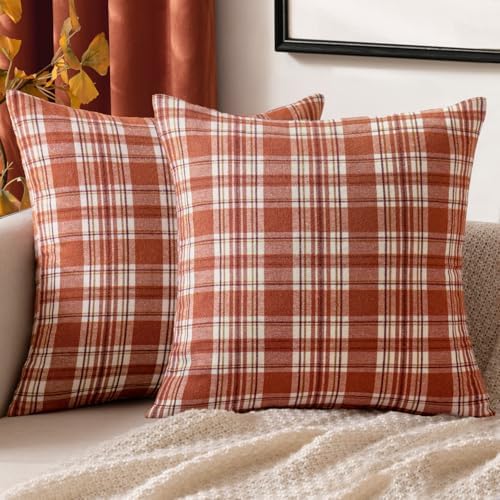 MIULEE Fall Plaid Pillow Covers Scottish Tartan 20x20 Rust Orange