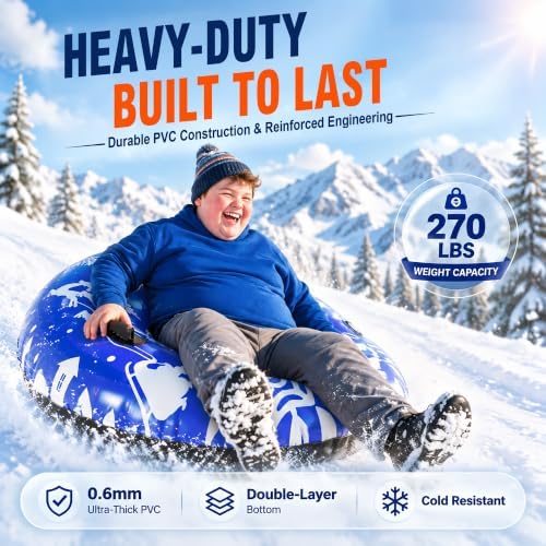 ZIZZ Inflatable Snow Tubes for Kids Adults Sledding 48" Large Heavy Duty