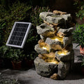 5 Tiered Solar Water Fountain Outdoor Garden with LED Lights