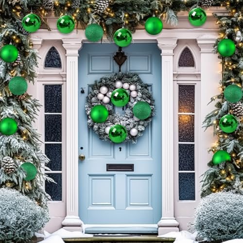 Jenaai 12 Pcs Large Green Christmas Ball Ornaments, 4 Inch Big Oversized Shatterproof Christmas Tree Decorations Matte Glitter Giant Jumbo Plastic Hanging Baubles for Xmas Holiday Party Indoor Outdoor