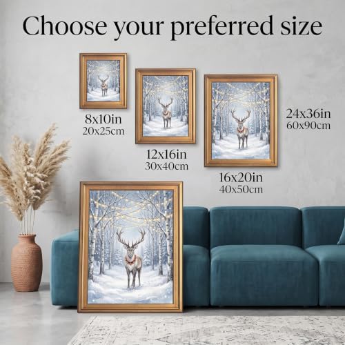 Framed Reindeer Canvas Art Gold Frame Winter Landscape Inch 12x16