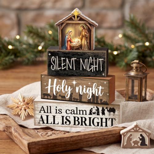 Lineshading 4 Pcs Christmas Table Decor, Nativity Scene Tiered Tray Decor