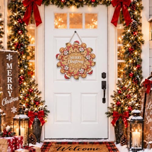 Gingerbread Christmas Decorations Merry Christmas Wreath Wooden Sign