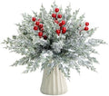 45 Pcs Artificial Christmas Snow Pine Branches Red Berry Stems Faux Sprig