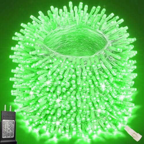 Pooqla 500 LED String Lights Indoor Outdoor, 164 ft Green Halloween Lights Plug in with Timer, Connectable 8 Modes Waterproof Clear Wire Twinkle Fairy Lights for Xmas Tree Christmas Decor