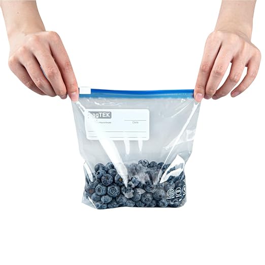 Restaurantware-Bag Tek 1 Pint Freezer Slider Bags, 1000 Disposable Zipper Pouch Bags - Slide Zipper, Expandable Bottom, Clear Plastic Freezer Bag, With Write-On-Label, For Food Storage