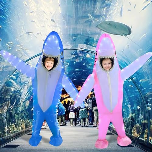 anroog Inflatable Shark Costume Kids with LED Lights Halloween Blow Up Lighted Shark Costumes for Boys Girls Party Cosplay