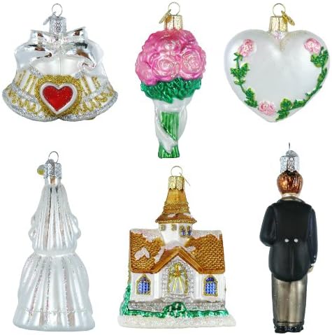 Wedding Collection, Set of 6 Glass Ornament