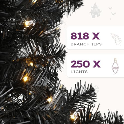 YITAHOME 6ft Prelit Black Artificial Christmas Tree with Remote Control, Hinged Christmas Tree Pine Tree for Home, Office, Party Decoration with 818 Branch Tips and 250 Lights