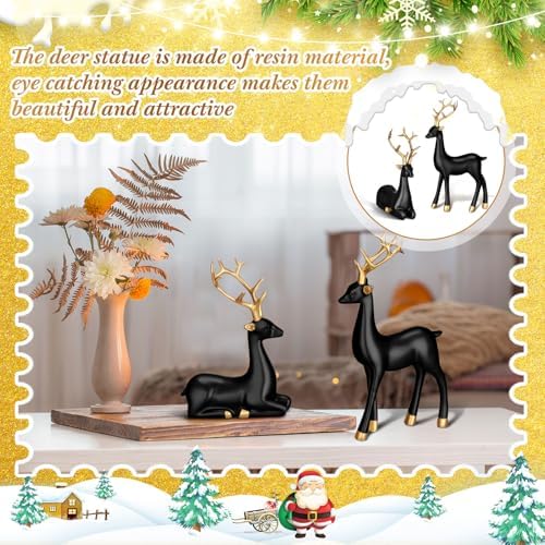 Thyle 4 Pcs Christmas Reindeer Decor Indoor Small Black Resin Deer Figurine