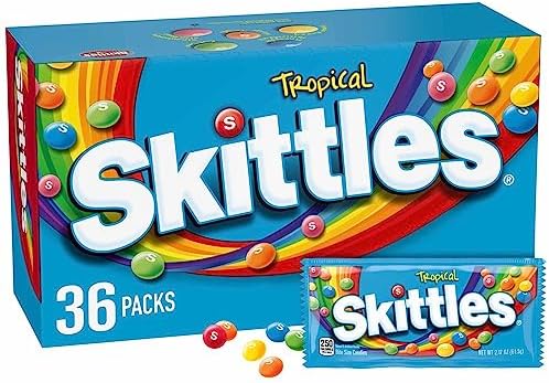 SKITTLES Tropical Fruity Chewy Candy, Bulk Box Individually Wrapped 36 Pack