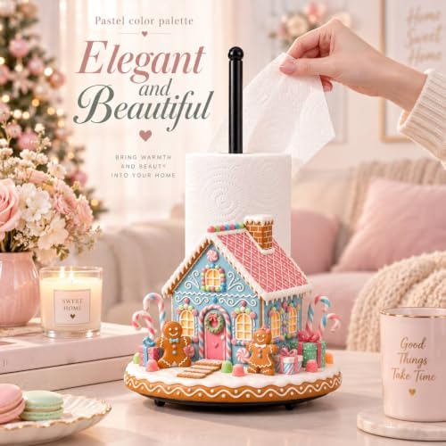 Christmas Paper Towel Holder Pink Gingerbread House Kitchen Decor