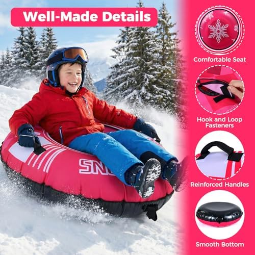 GYMAX Inflatable Snow Tube Sled, 42" Heavy Duty Snow Tubing for Sledding