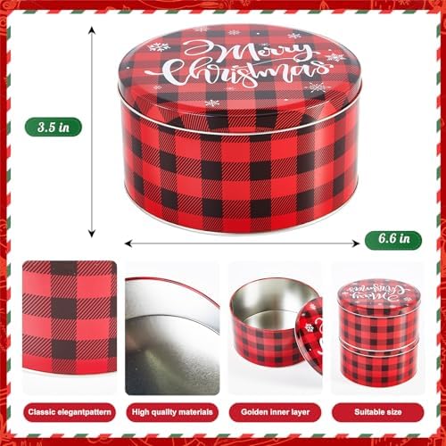6.5Inch Christmas Cookie Tins, Cookie Tins with Lids for Christmas Holiday Gift Giving, Metal Empty Round Cookie Containers, 6Pack