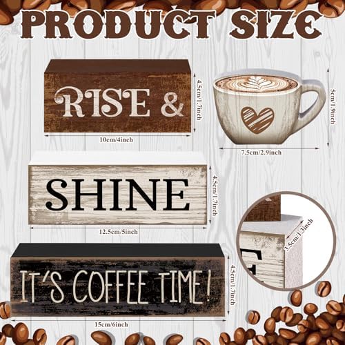 Moucuny 4 Pcs Farmhouse Coffee Bar Sign Decor Wooden It's Coffee Time Sign