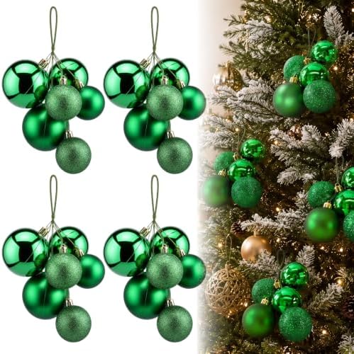 Roowest 4 Sets Large Green Glitter Christmas Ball Clusters Ornaments Decor