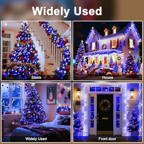 196 FT 500 LED String Lights Outdoor Indoor, Christams String Lights Waterproof 8 Modes & Timer, Fairy Lights Plug in for Bedroom, Weeding, Patio, Party, Christmas Decor (Blue)