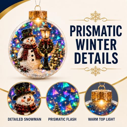 Lighted Snowman Ornament with Prismatic Sparkle, 3.15 Inch Christmas Decor