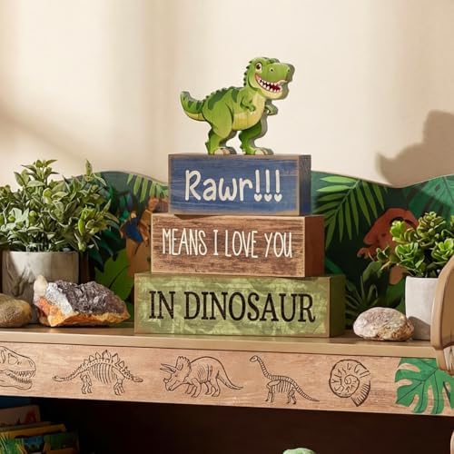 Lineshading 4 Pcs Dinosaur Table Decorations Wooden Dinosaur Party Decor
