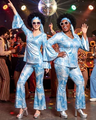 Jexine 70s Disco Outfit Women Sequin Sparkly Costume