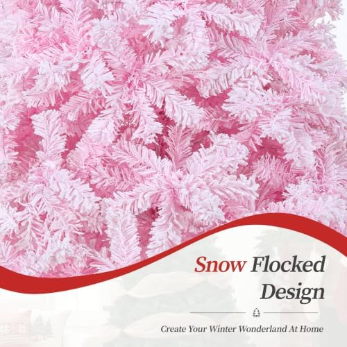 CASA CLAUSI 6ft Artificial Christmas Tree Unlit Pine Xmas Tree,Flocked Pink