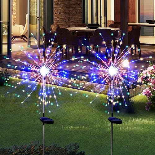 Solar Garden Lights for Outdoor Decor, Waterproof 2 Pack Solar Powered Firework Stake 120 LED Sparklers String Lights for Yard Pathway Christmas Decorations(Colorful)