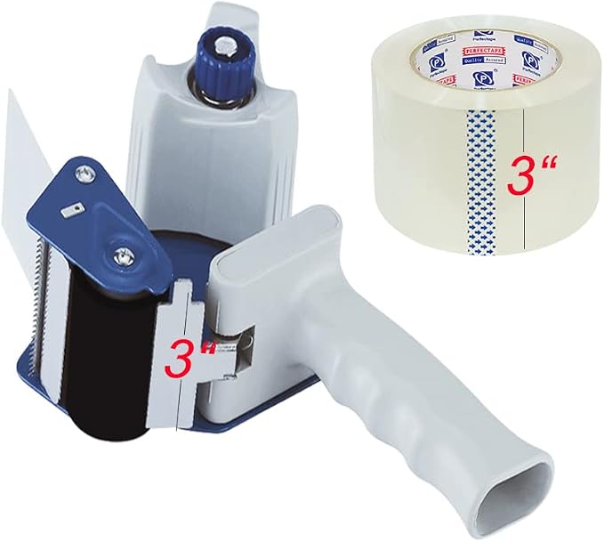 PERFECTAPE 3" Heavy Duty Packing Tape 13 Rolls with Tape Gun, Total 780Y, Clear, 2.7 mil, 3 inch x 65 Yards, Ultra Strong, Refill for Packaging and Shipping