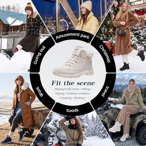 Littleplum Womens Snow Boots - Warm Fur Line Anti Slip Winter Short Boots Comfortable Lace Up Ankle Booties for Outdoor Hiking