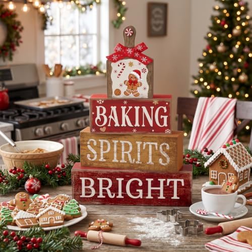 Lineshading 4 Pcs Christmas Table Decor, Gingerbread Baking Spirits Bright