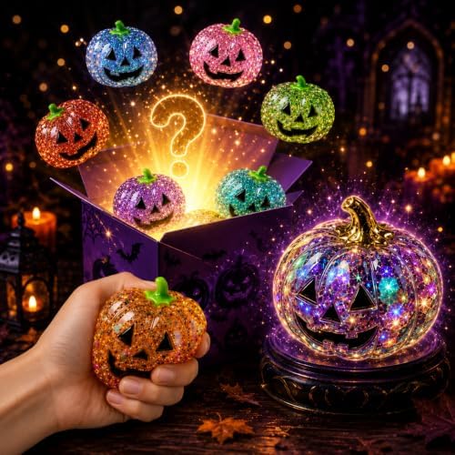 Halloween Pumpkin Squishy Mystery Box Surprise Squishy with Hidden Rare Glitter Edition, Soft Slow-Rising Sensory Fidget for Adults, Fun Collectible Gift for Fall & Halloween，1 Packs