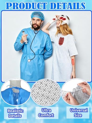 13 Pcs Halloween Couples Costume Surgeon Doctor and Patient Costume Hospital Cosplay Outfit for Adult Halloween Cosplay Medical Themed Party Events