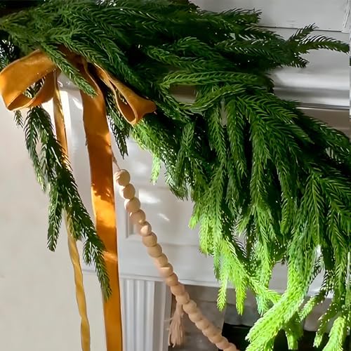 Christmas Decorations - Christmas Garland - 6 Ft Norfolk Pine Garland - Artificial Greenery Garland - Rustic Christmas Decor for Mantle Fireplace Stairs Railing Table Door Porch Indoor Outdoor