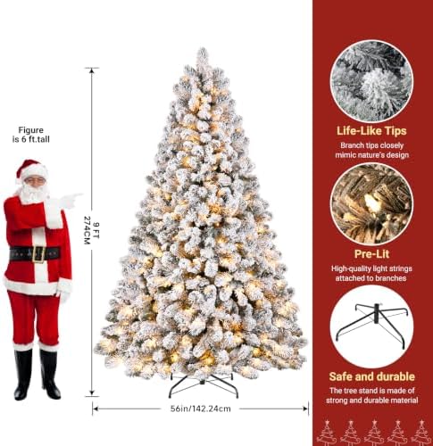 SHareconn 9ft Snow Flocked Spruce Pre-lit Artificial Christmas Tree, White