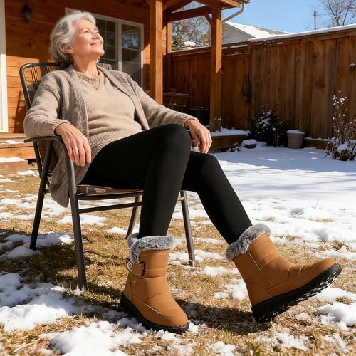 Ablanczoom Womens Winter Snow Boots with Warm Fur Lining Comfortable Booties Non Slip Waterproof Outdoor Shoes