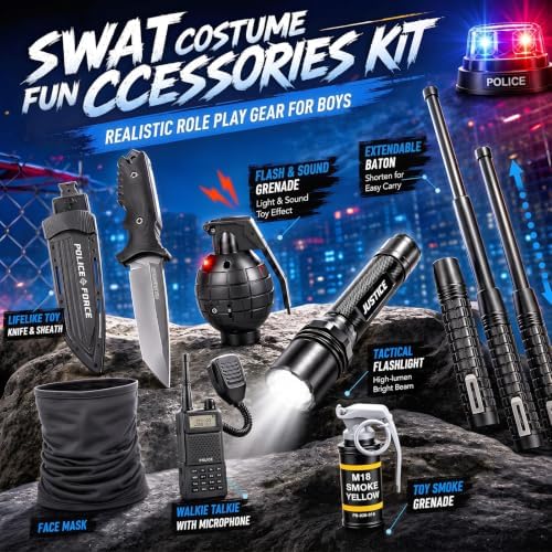 YADIYA Halloween SWAT Police Costume for Kids Boys Cop Costume Swat Vest