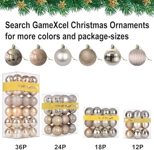 Champagne Gold 2.5" Christmas Balls Christmas Tree Decoration Ornaments Shatterproof Hanging Balls for Birthday Halloween Holiday Wedding Decorations Set of 10pcs