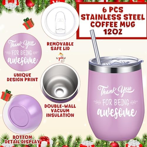 Patelai 30 Pcs 2026 Team Appreciation Gift Set for Team 12oz Stainless Steel Coffee Mug Christmas Cups with Lid and Straw Pens Card Gift Bags Set for Employees Party Supplies