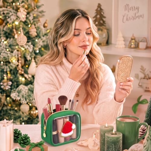 Abbylike 1 Pcs Christmas Preppy Patch Makeup Bags Bulk Polyester Holiday Makeup Bag Skincare Pouch Xmas Zipper Cosmetic Pouch Preppy Thing for Travel Christmas Women Gift (Classic, Green)