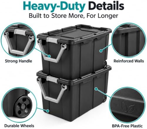 40 Gallon Wheeled Storage Bin with Lid, Extra Large Plastic Tote