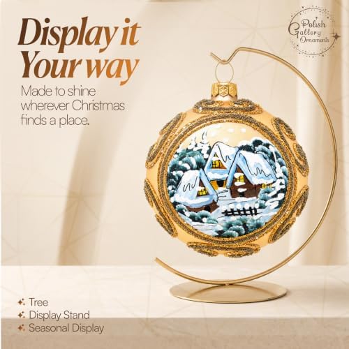 Hand Blown Glass Ball Christmas Ornament, 5 in, Winter Charm Cottages