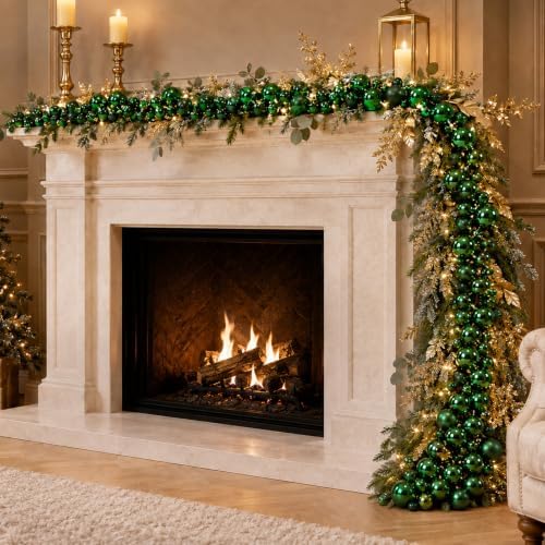 Sosation 29.5Ft Christmas Ball Ornament Garland, Green, Glossy Matte