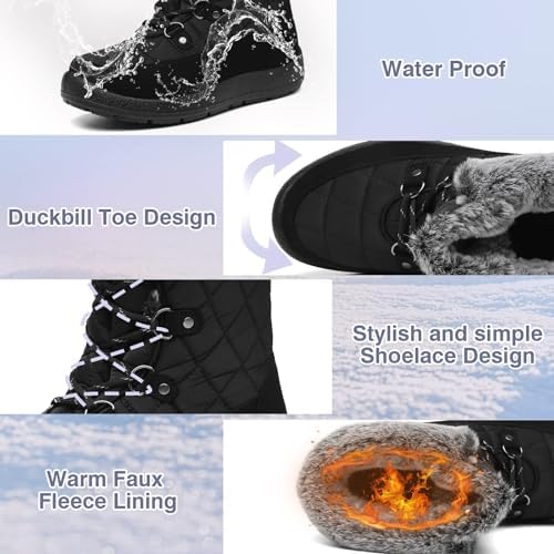 ZEENXIUYA Womens Snow Boots Comfortable Warm Fur Lined Winter Waterproof Flat Lace-Up Ankle Boots Outdoor Winter Booties