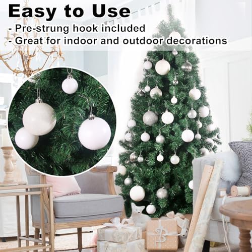 White 3.2" Large Christmas Balls - Christmas Tree Decoration Ornaments Shatterproof Hanging Balls for Birthday Halloween Holiday Wedding Decorations Set of 18pcs