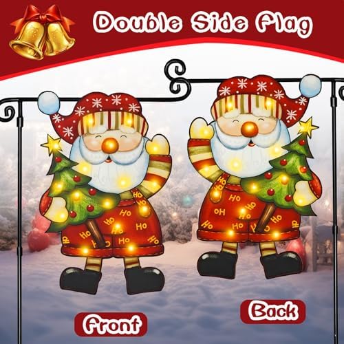 Lighted Christmas Santa Claus Garden Flag Decor, 12x18 In