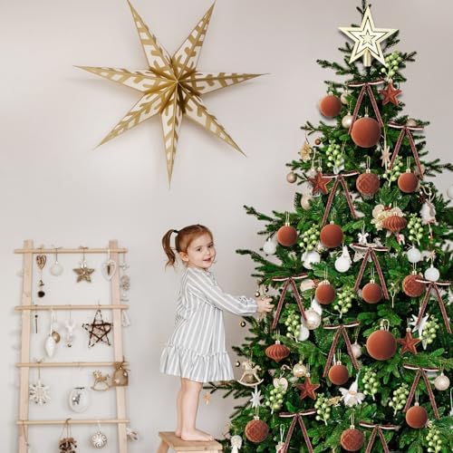 Hollowfly 95 PCS Velvet Christmas Tree Decor Set, Brown
