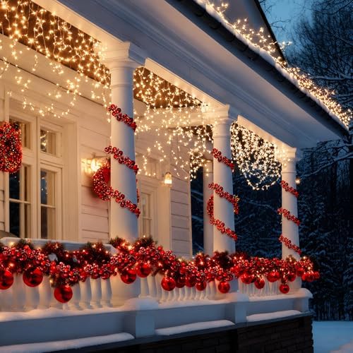 2 Pcs 6 ft Christmas Ball Ornament Garland, Mixed Red