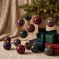 12 Pcs Plaid Christmas Ball Ornaments 2.36 Inch Green Blue Burgundy Balls