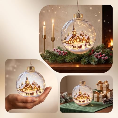 5PCS Glowing Christmas Ornaments - Mini Gold Light-Up Christmas Ball Ornaments - Christmas Tree Ornament with Warm LED Light for Tree Mantel, Holiday Scene Decoration & Gift