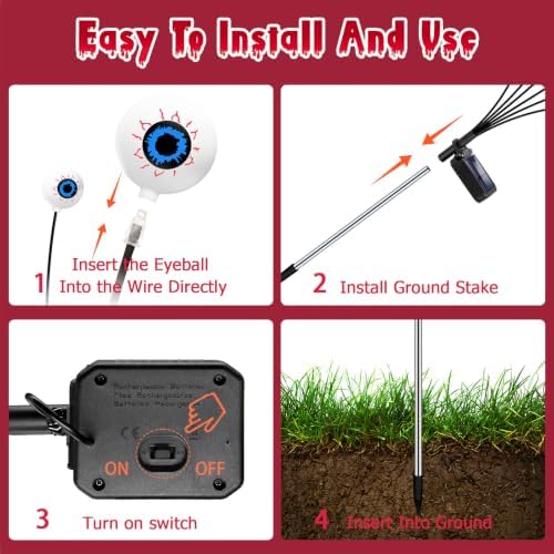 Kohlrabi Halloween Decorations Outdoor, 8 Pack 48 LED Solar Red Scary Eyeball Swaying Lights, Solar Firefly Light Waterproof Outdoor Lights for Yard Garden Party