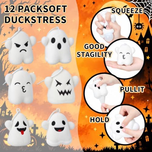 Meooeck 12 Pcs Halloween Ghost Fidgets Balls Plush Ghost Party Favors